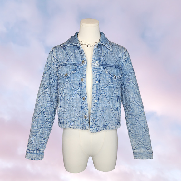 Blank NYC Light Blue Acid Wash Denim Quilted Snap Button Comfy Chic Jacket Sz XS - Picture 2 of 5
